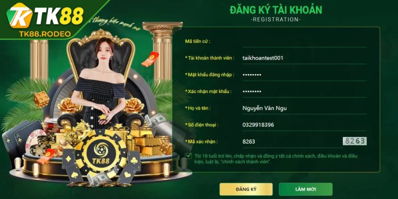 Điền thông tin cá nhân khi vào đăng ký TK88