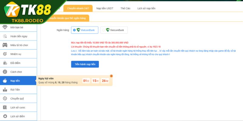 Đánh giá điểm nổi bật khi nạp rút tiền TK88