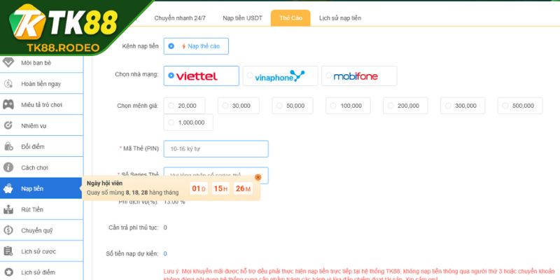 Lựa phương thức phù hợp và điền thông tin